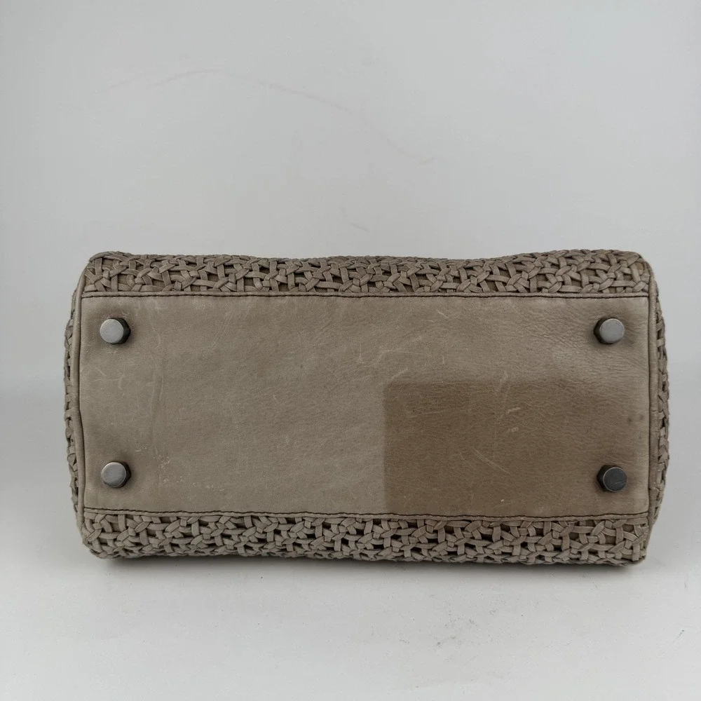 Rebecca‎ Minkoff Satchel Bag Womens Taupe Woven Leather Top Handle Handbag